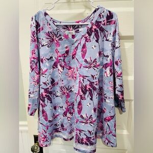 D & CO Women's Floral Top - Pink and Blue, Plus Size, 1X